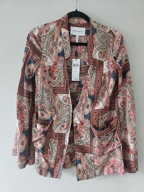 BCBGMAXAZRIA NWT Women's Paisley Print Open Front Jacket - Rust Multi